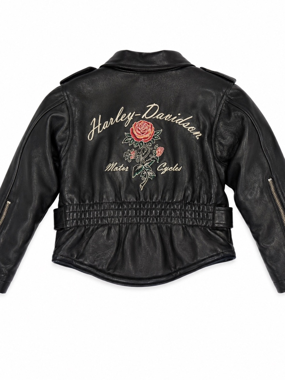 Harley-Davidson Girls' Black Embroidered Leather Jacket| Rare Find 🌹